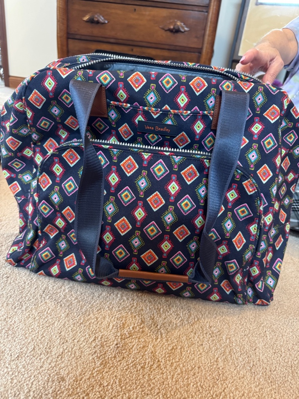 Vera Bradley Navy Multi Diamond-Print Tote